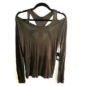 Brand new olive green Obey cross cross top